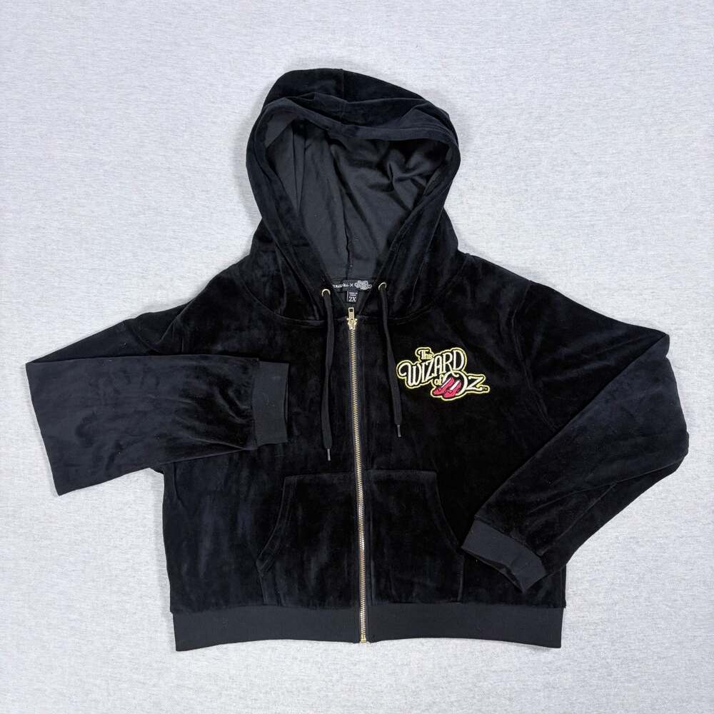 Dolls kill X Wizard Of Oz Velvet Embroidered Crop Jacket - Black